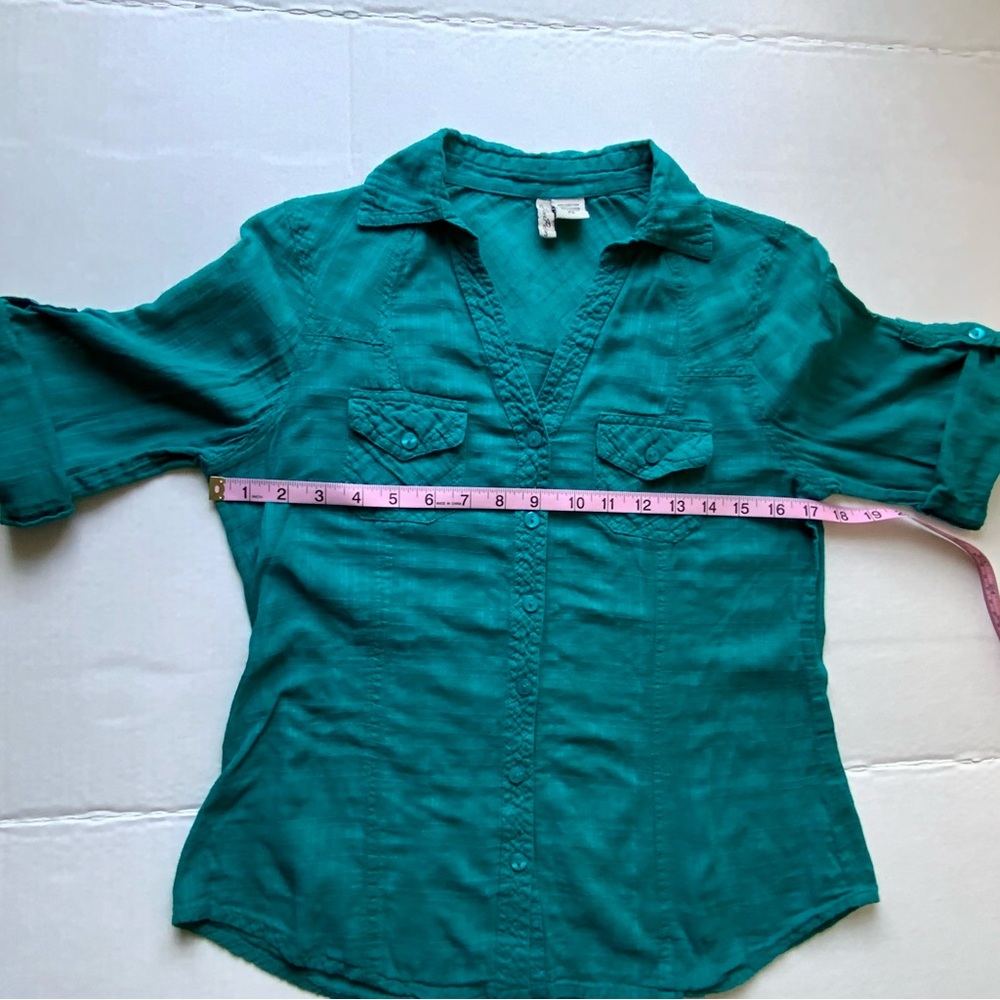 Button Down Essential Top, Teal, Sz S Petite, Casual